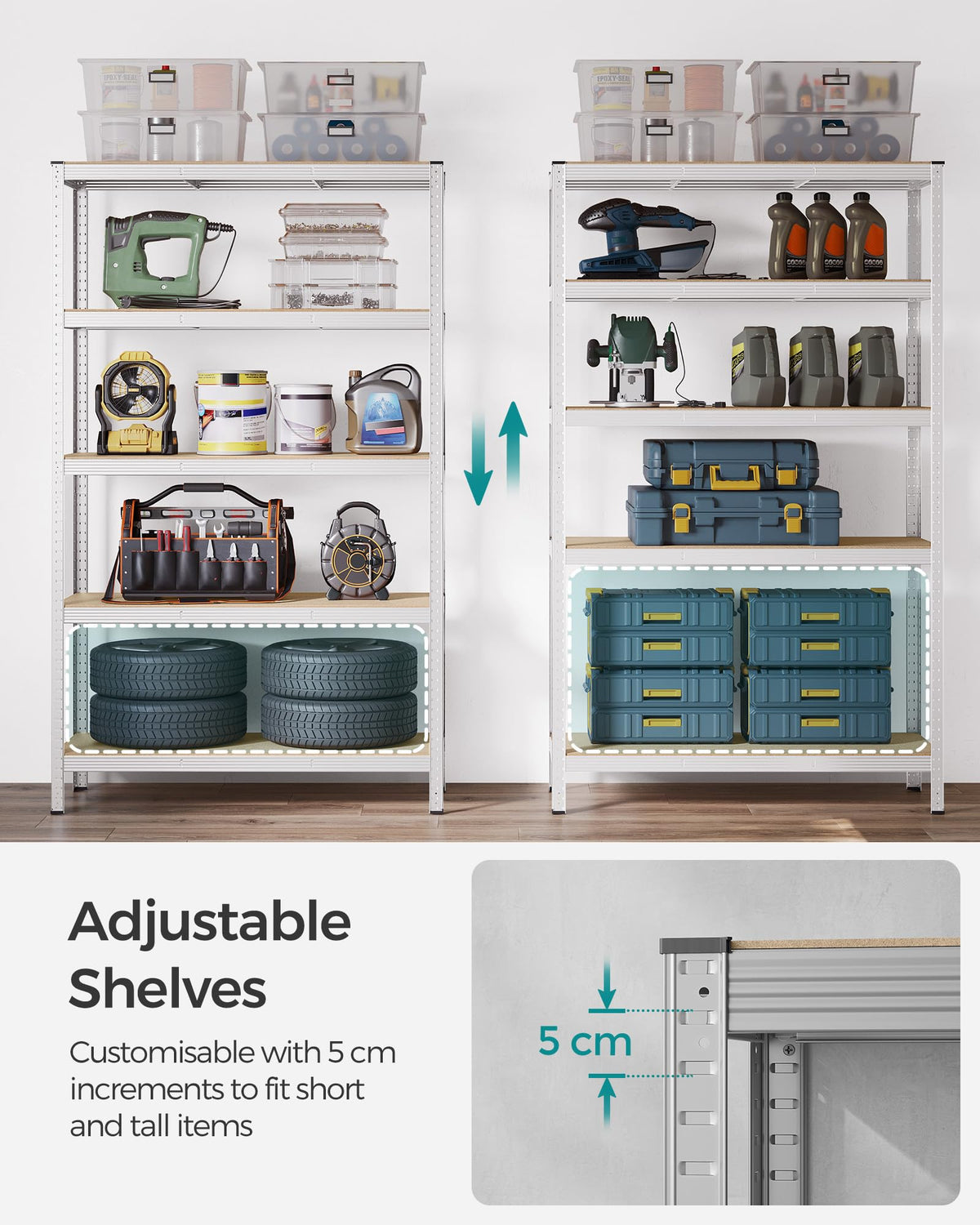 SONGMICS 5-Tier Heavy-Duty Shelving Units, Set of 2, Boltless Assembly