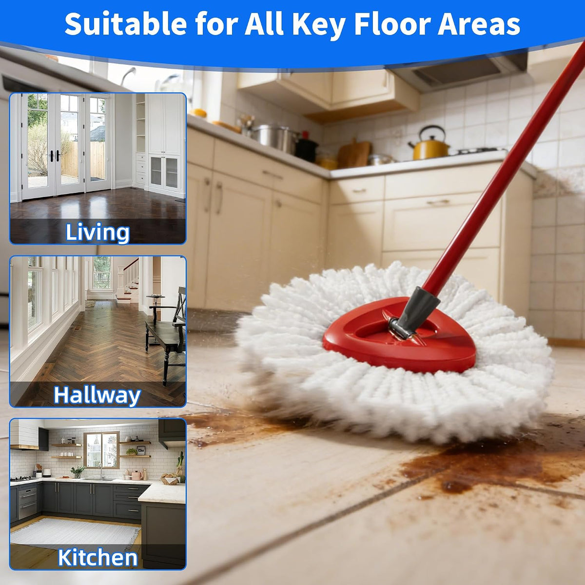 4 Pack Mop Head Replacement Compatible with Vileda Turbo 1-Tank Spin Mop