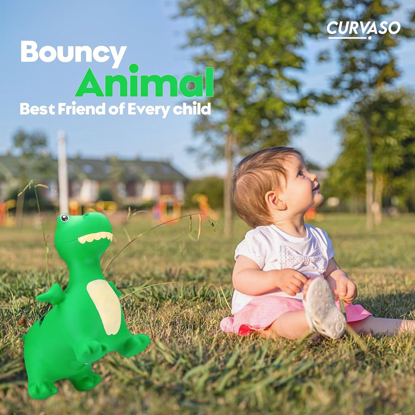 Green Dino Animal Bouncy Jump Space Hopper Inflatable Ride On Kids Children's Fun Toy Gift For Boys Girls Indoors Outdoors Pump Included PA7041