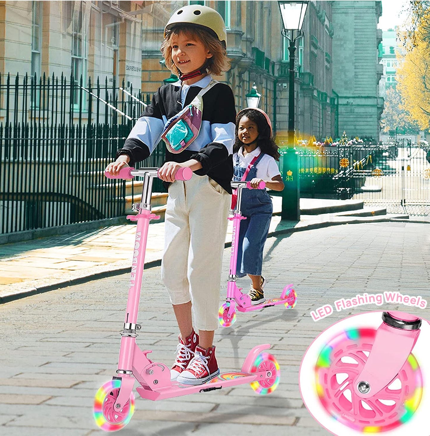 TENBOOM Kids Scooter with LED Light-Up Wheels — Adjustable Height, Aluminium Frame