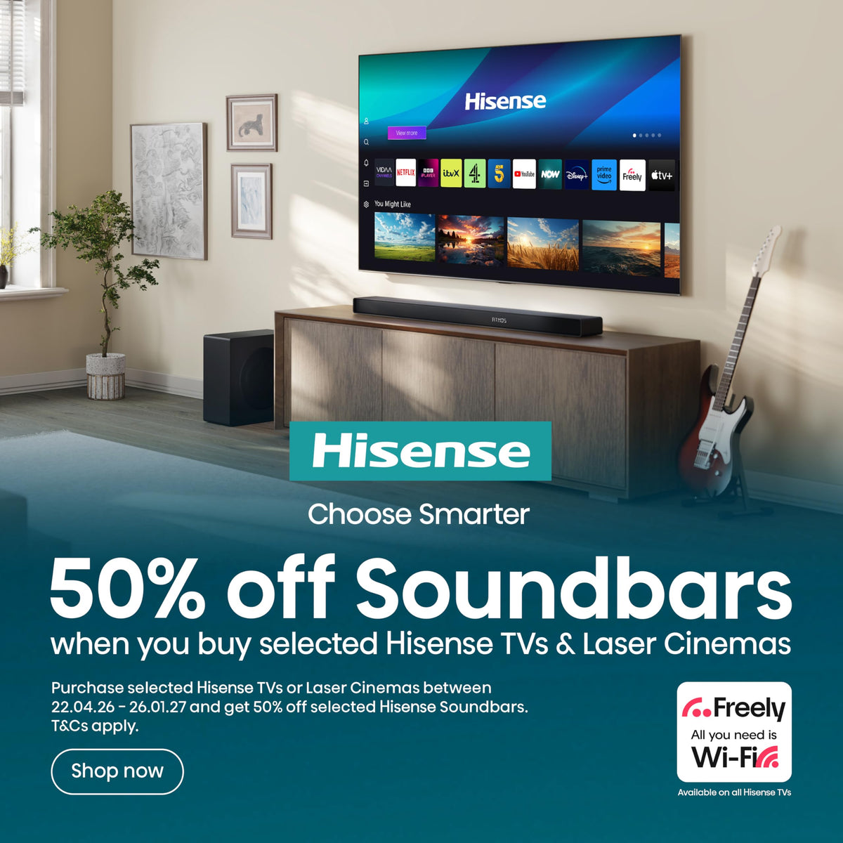 Hisense 50 Inch 50E6QTUK 4K Ultra HD Smart AI TV