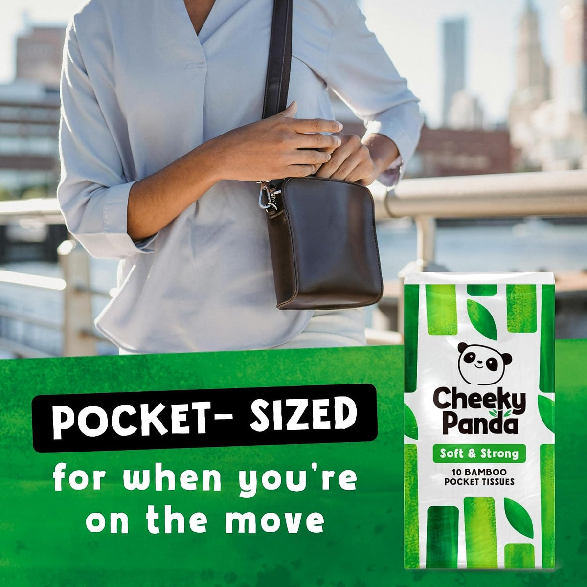 The Cheeky Panda Bamboo Pocket Tissues, 8 Pack of 10 Hypoallergenic Tissues, Ultra Soft, 3-Ply, White, Travel Size