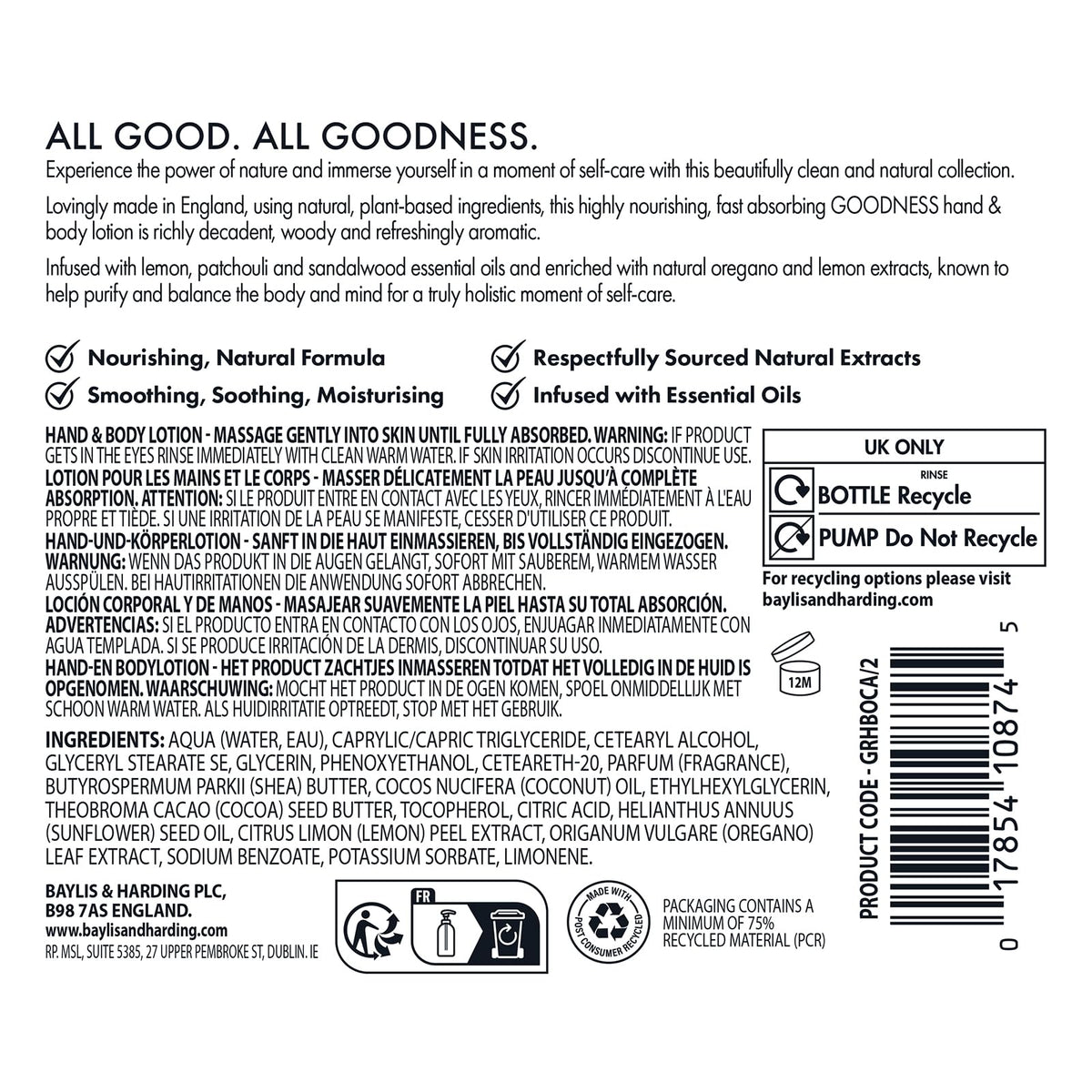 Baylis & Harding Goodness Natural Body Wash 500ml 3 pack