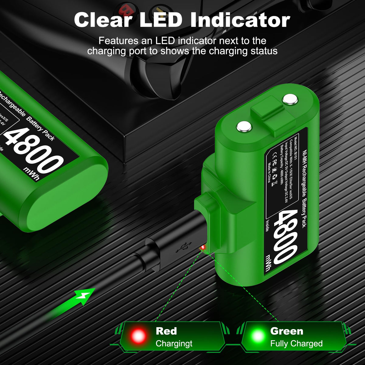 Rechargeable Battery Pack for Xbox Controller, Battery Pack with 2×4800mWh/LED Indicator/12 Hours Playtime,Play and Charge Kit for X-box One/S/X/Elite, Xbox Series S/X Interactive Gaming Figures