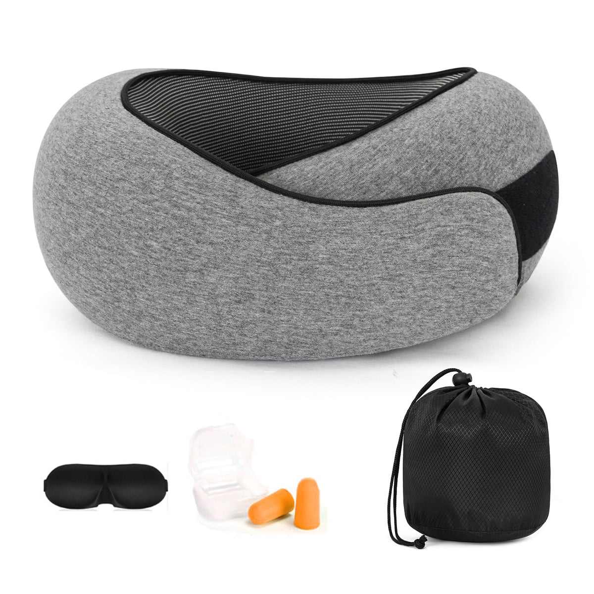 Memory Foam Travel Neck Pillow, 360° Support with Eye Mask&Earplugs