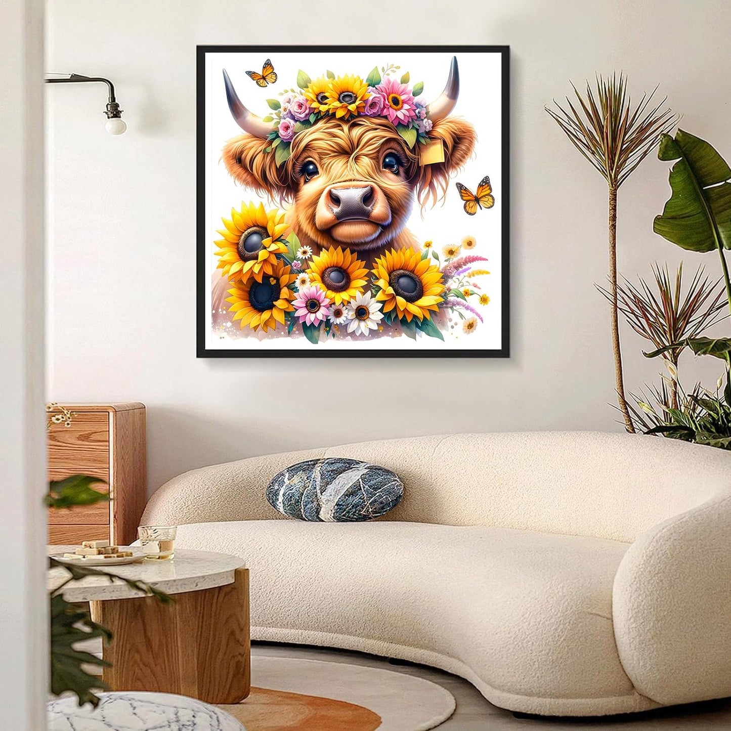DPHERO Highlandcow Diamond Painting Kits for Beginners Adults,5D DIY Sunflowers Diamond Art Kits,Round Full Drill Butterfly Wildflowers Art Crafts,DIY Painting by Numbers for Home Wall Decor 12x12inch