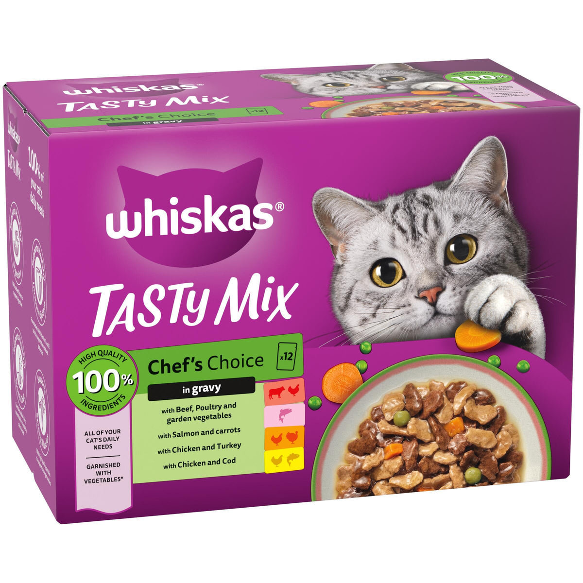 whiskas Tasty Mix 1+Chef´s Choice in Gravy 40x85g Pouches, Adult Cat Food