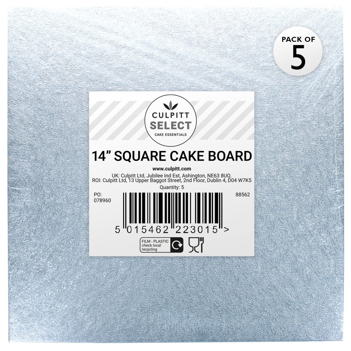 Culpitt Select 10" Cake Boards, Square, 12mm Thick Lightweight Presentation Plate For Celebration Desserts, Birthday Treats, Cupcakes, and More! Strong, 10 Inch, Pack Of 5