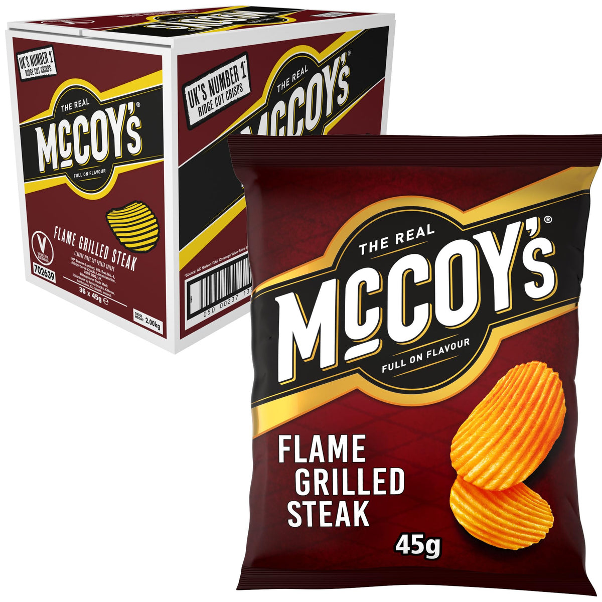 McCoy's Sizzling King Prawn Multipack Crisps 6 Pack (Multipack BOX of 20) - Fully loaded with flavour, iconic ridged crisp, unmistakable crunch