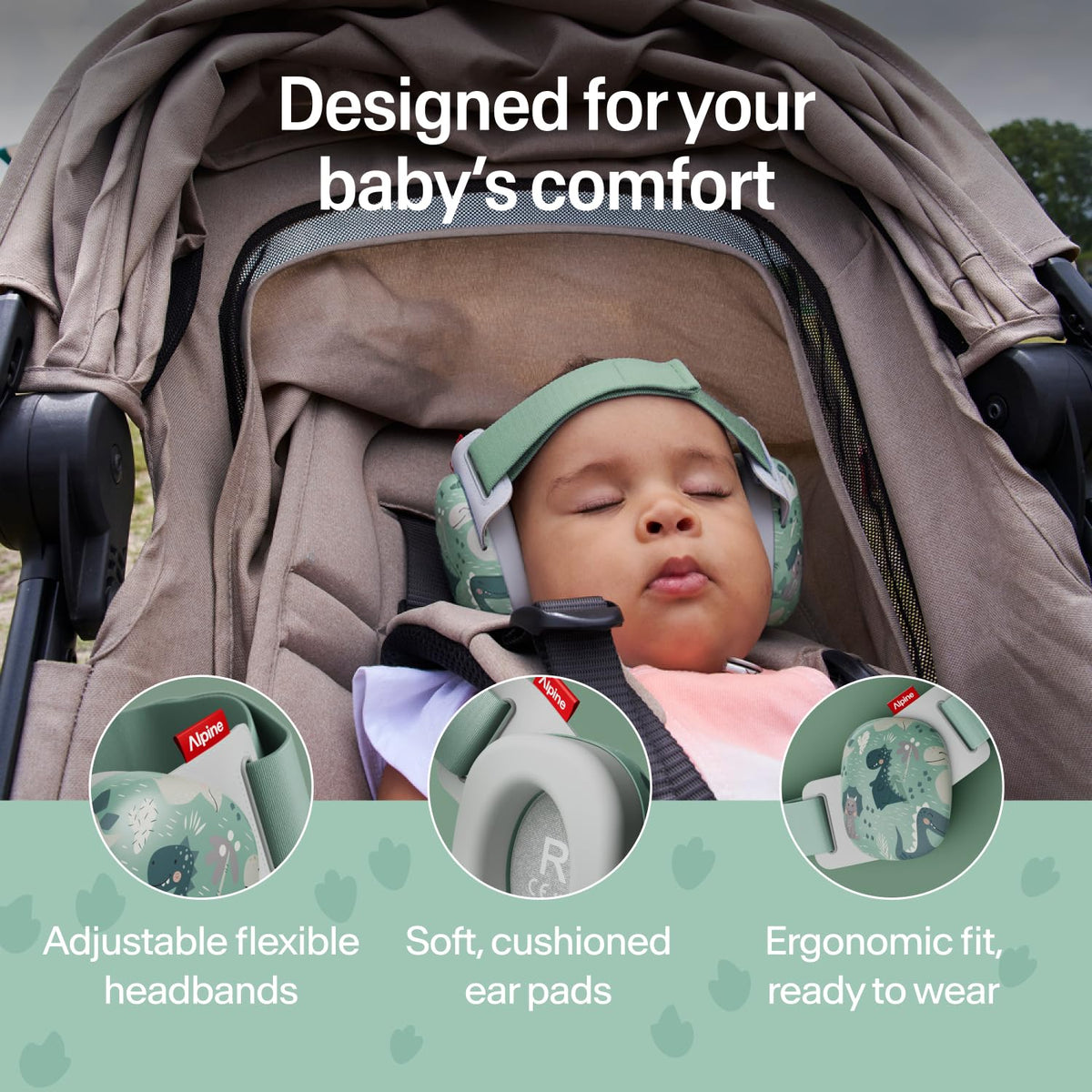Alpine Muffy Baby Comfort Ear Defenders, Adjustable up to 48 months, Green
