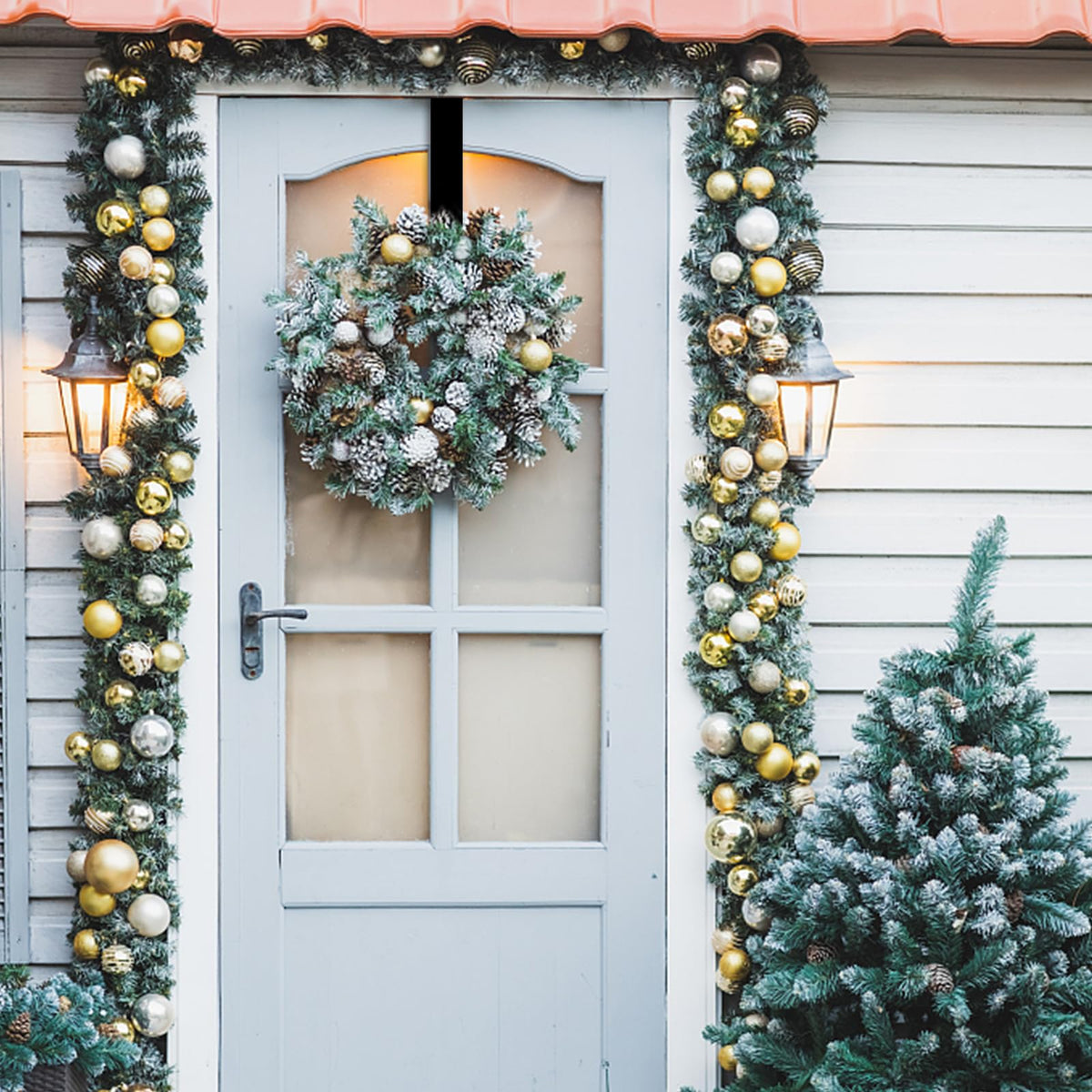 Jsdoin Christmas Wreath Door Hanger, 12.5 Inches Metal Front Door Wreath Hook for Christmas Home Office Wall Wedding Wreaths or Decorations (White, 1 Pack)
