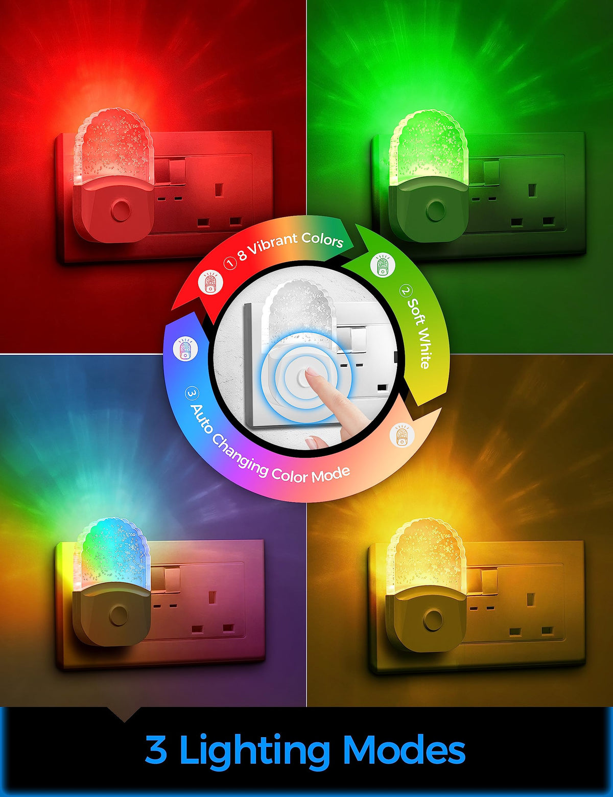 Emeritpro Night Light Plug in Wall with Dusk to Dawn Sensor, Warm White+RGB