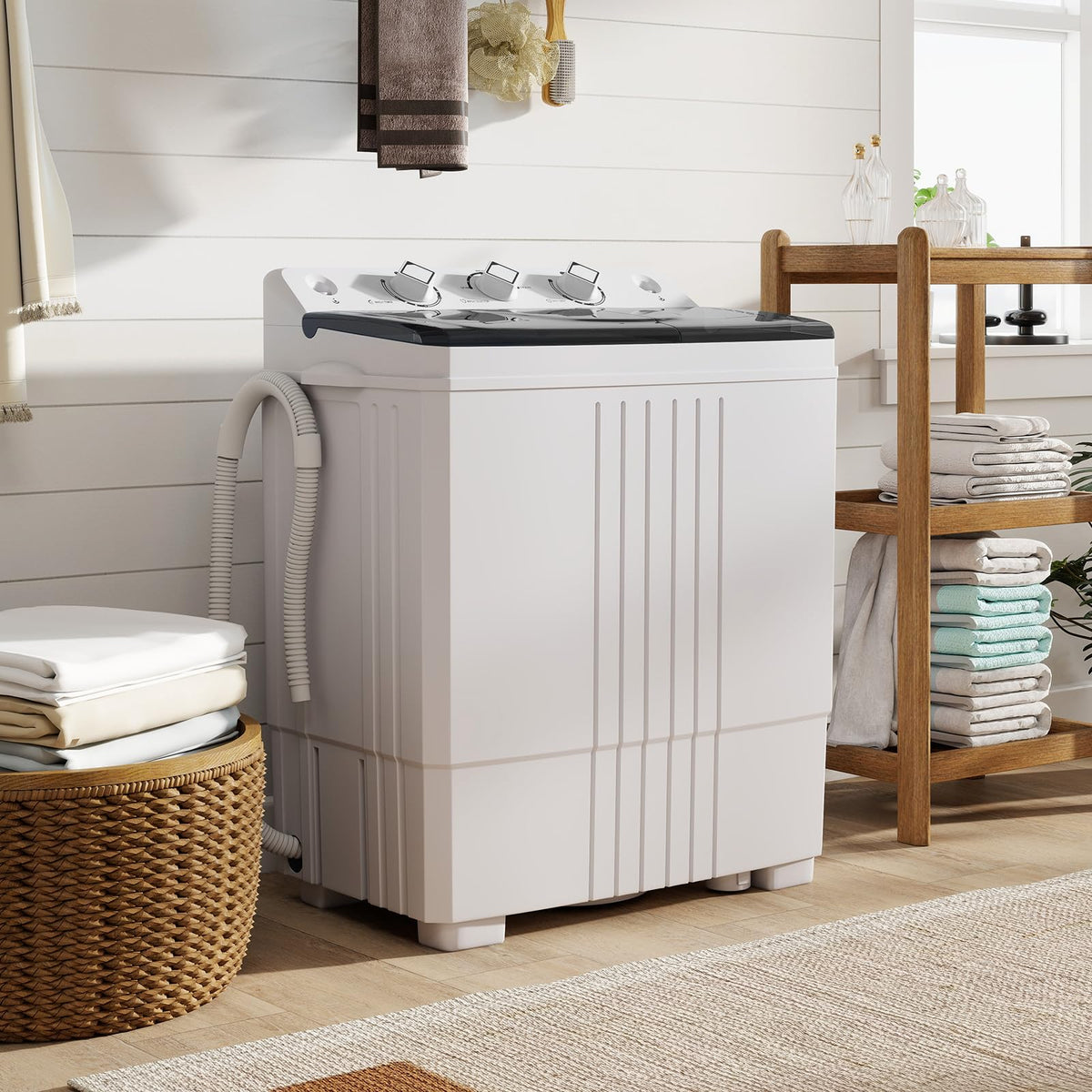 TANGZON Twin Tub Washing Machine, 8KG Portable Washing Machine Spin Dryer
