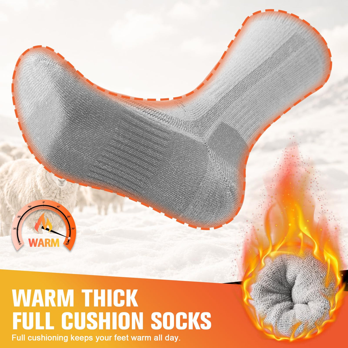 Merino Wool Hiking Socks for Men Women, Thermal Thick Warm Socks