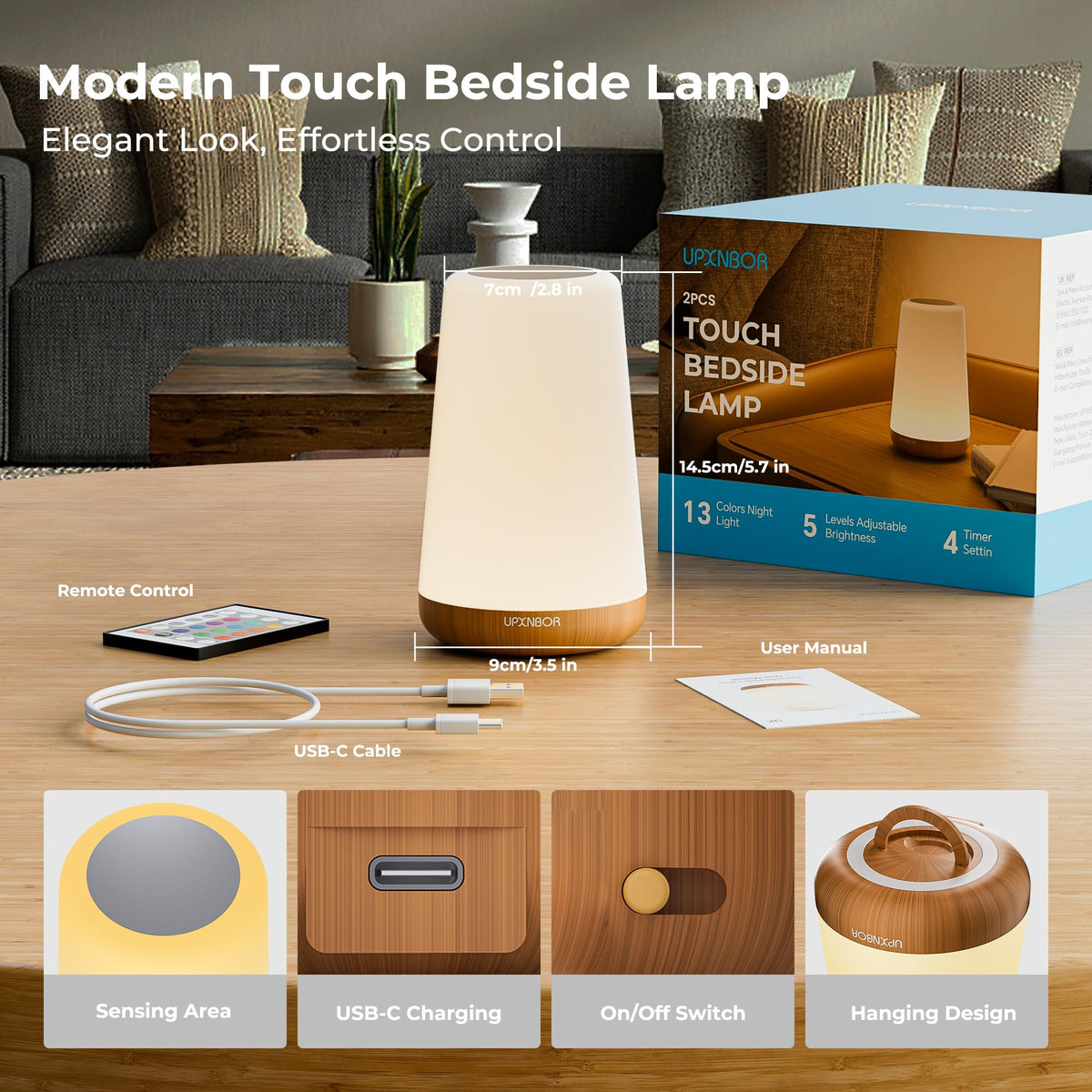 Night Light, LED Touch Bedside Lamp for Bedroom, Living Room & Kids