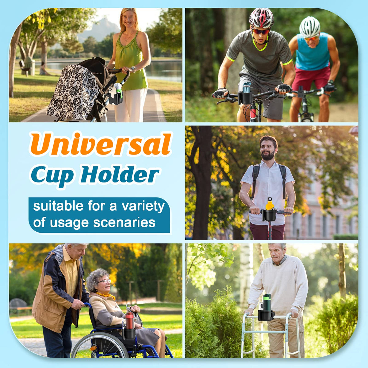 2-Pack Pram Cup Holder with Phone Holder, Universal Pram Buggy Accessories