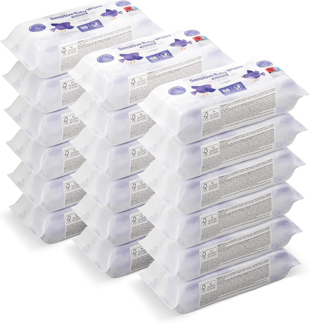 by Amazon Sensitive Baby Wipes 1008 Wipes, Unscented, 18 Pack of 56