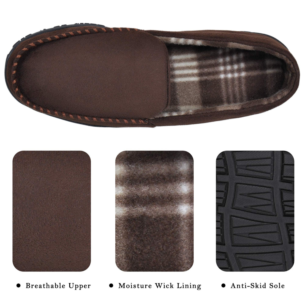 MIXIN Men's Cozy Moccasin Slippers Anti-Skid Slip On House Slippers with Comfy Memory Foam