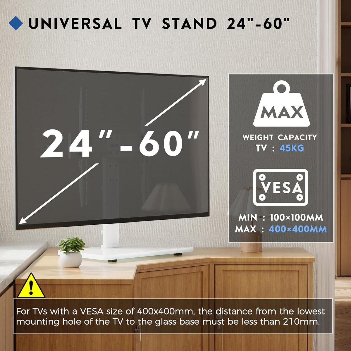 BONTEC Universal TV Stand for 24-60 Inch TVs, Height Adjustable, 45 kg