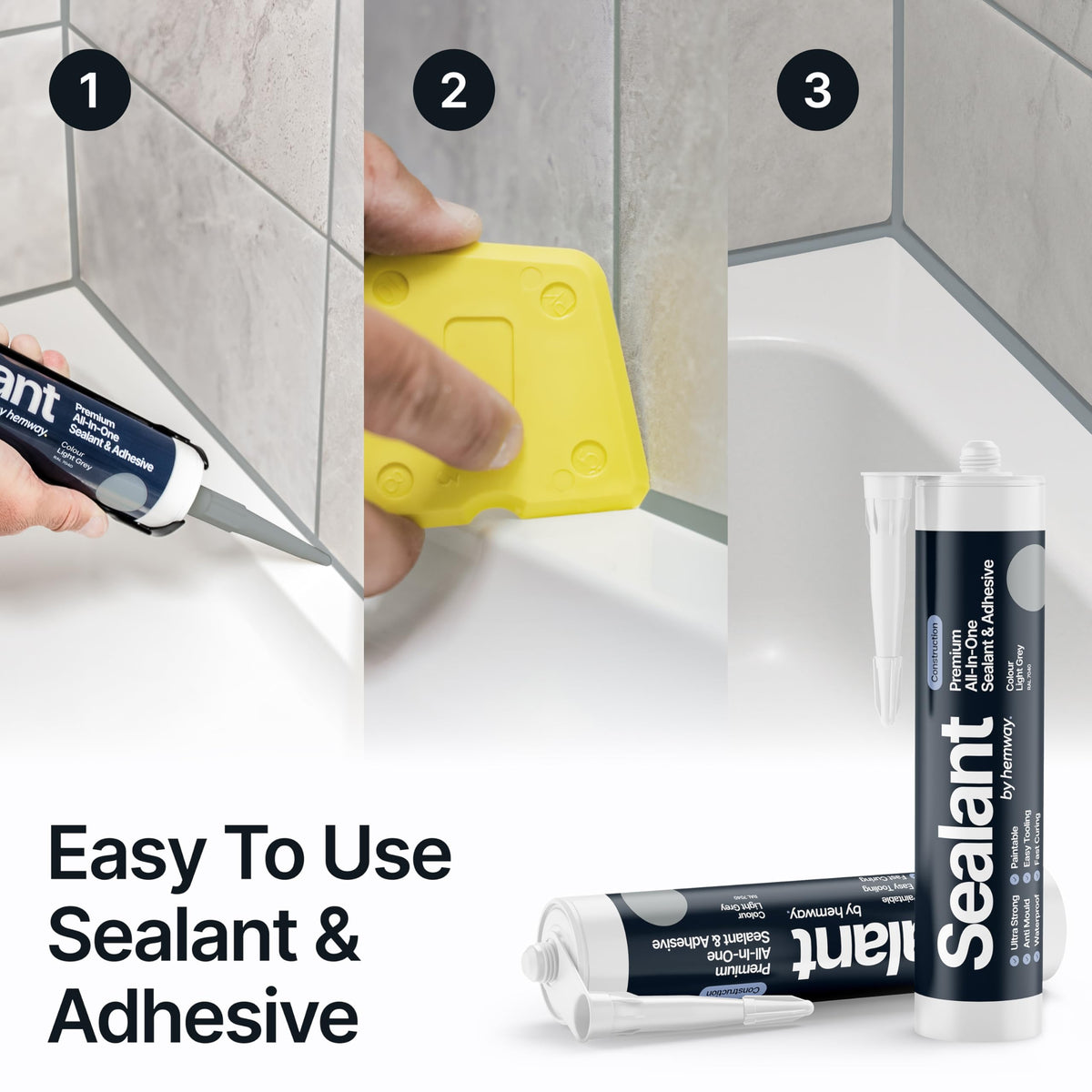 Hemway Kitchen & Bathroom Crystal Clear Sealant & Adhesive 300ml 3 Pack
