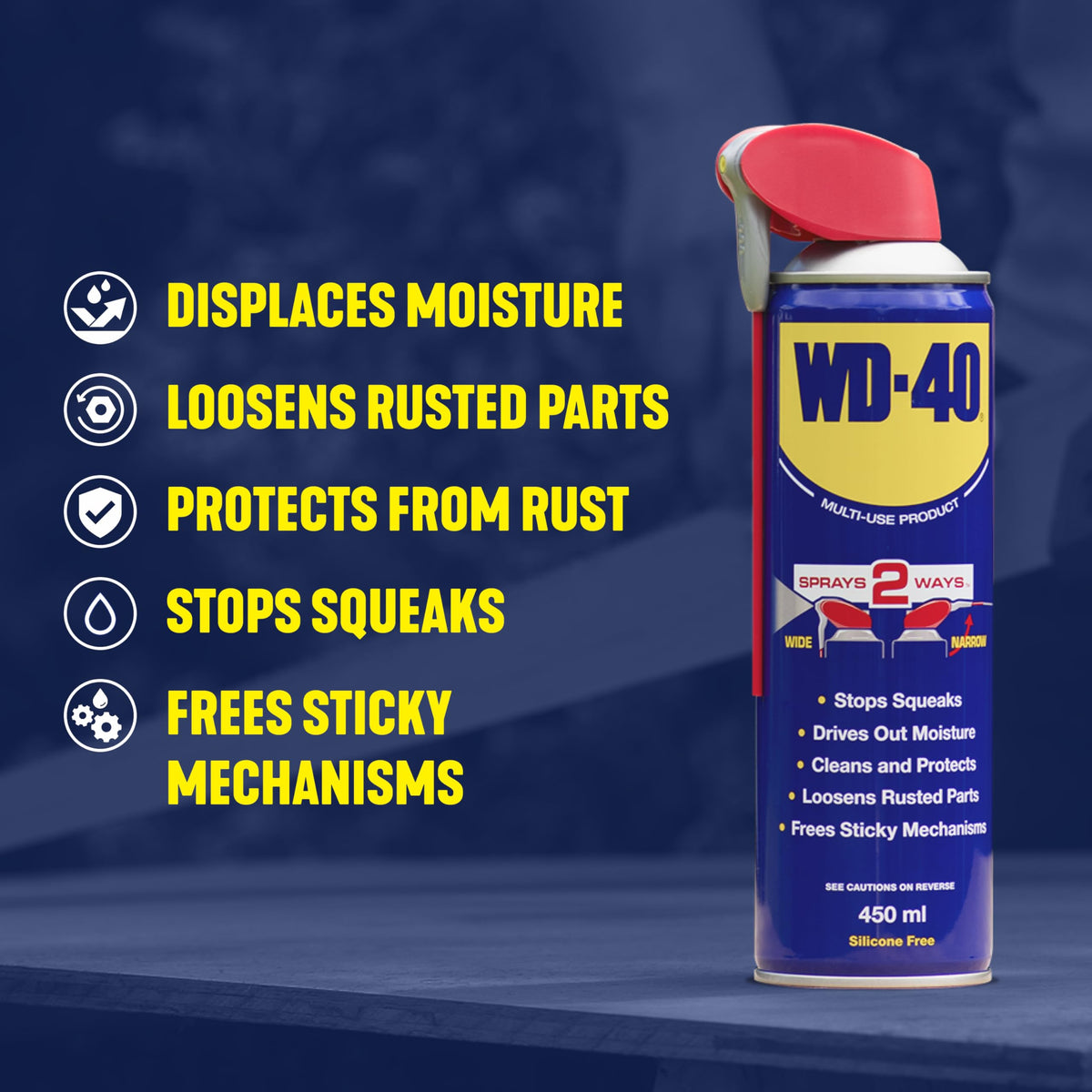 WD-40 Multi-Use Product Lubricant Spray, Smart Straw, Hinges & Locks, 450ml