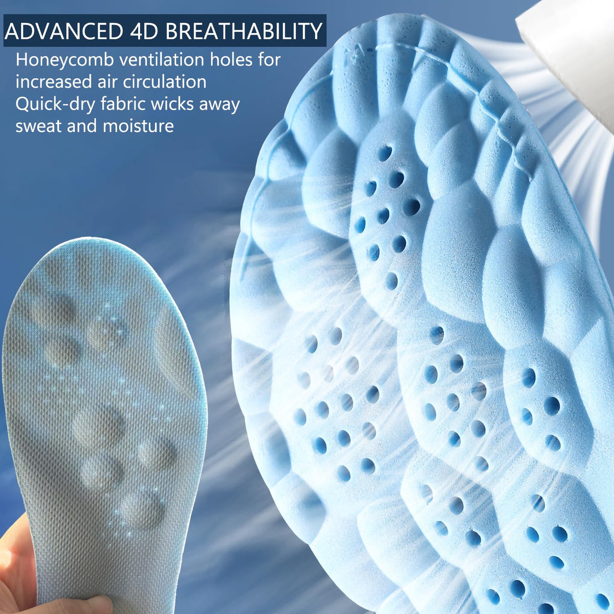 Memory Foam Insoles with Arch Support for Women Men,Comfort Massage Insoles Replacement Shoe Inserts for Trainers Sneakers Sports Shoes Work Boots,Breathable,Shock Absorption (Sky Blue, 5/5.5UK)