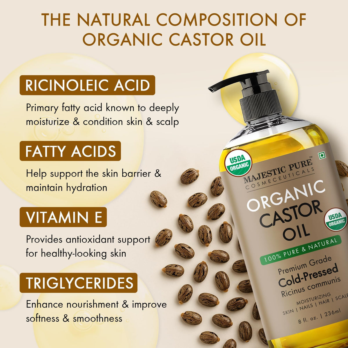 Majestic Pure Vitamin E Oil 100% Pure and Natural Oil - 236 ml
