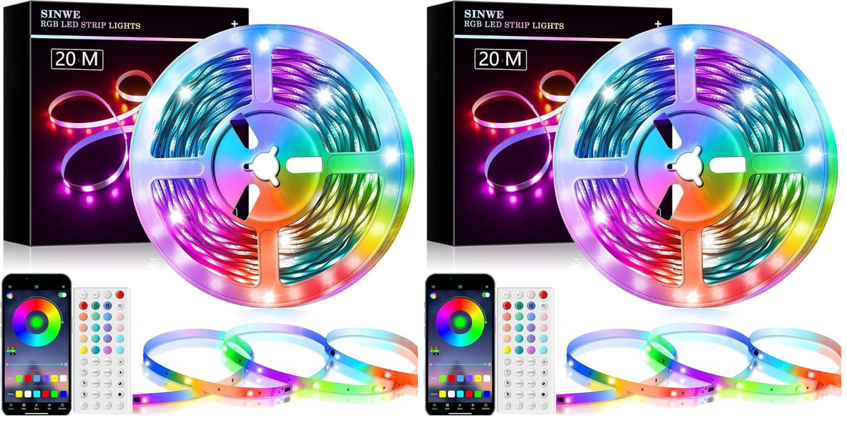 SINWE 65.6FT(20M) LED Strip Lights with App Control, Remote and Music Sync