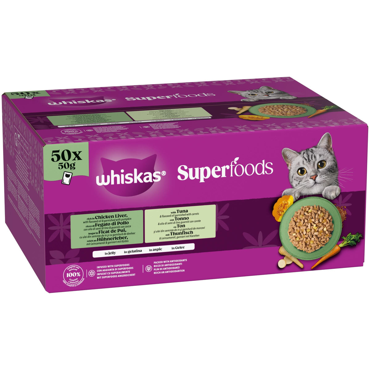 WHISKAS SUPERFOODS Adult Wet Cat Food in Jelly 15x50g Mixed
