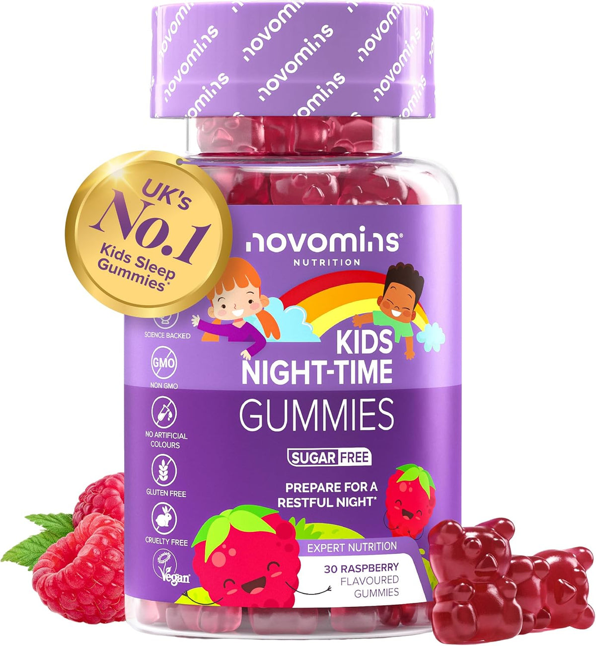 Kids Night-Time Gummies | Magnesium, L-Theanine, Vitamin B | Novomins