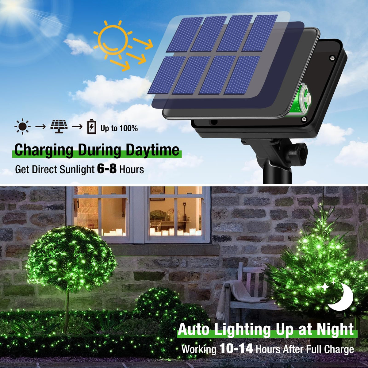 btfarm 2 Pack Solar String Lights Outdoor Garden, 15M/50FT 150 LED