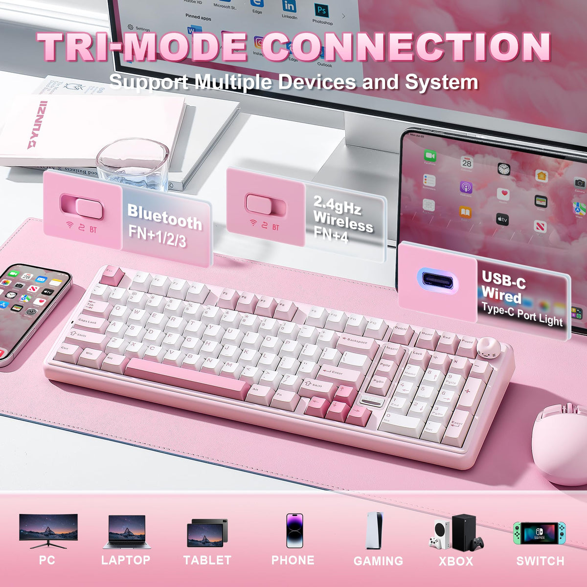 YUNZII B98 PRO 96% Wireless Mechanical Keyboard (Matcha Green, Candy Switch)