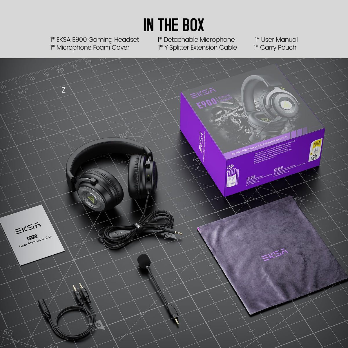 EKSA E900 Wired Gaming Headset for Xbox One - PC Headset with Detachable Noise Cancelling Microphone, 3D Stereo Sound 50mm Driver- Gaming Headphones for Xbox S/X, PS4 PS5, Switch, Laptop (Sliver)