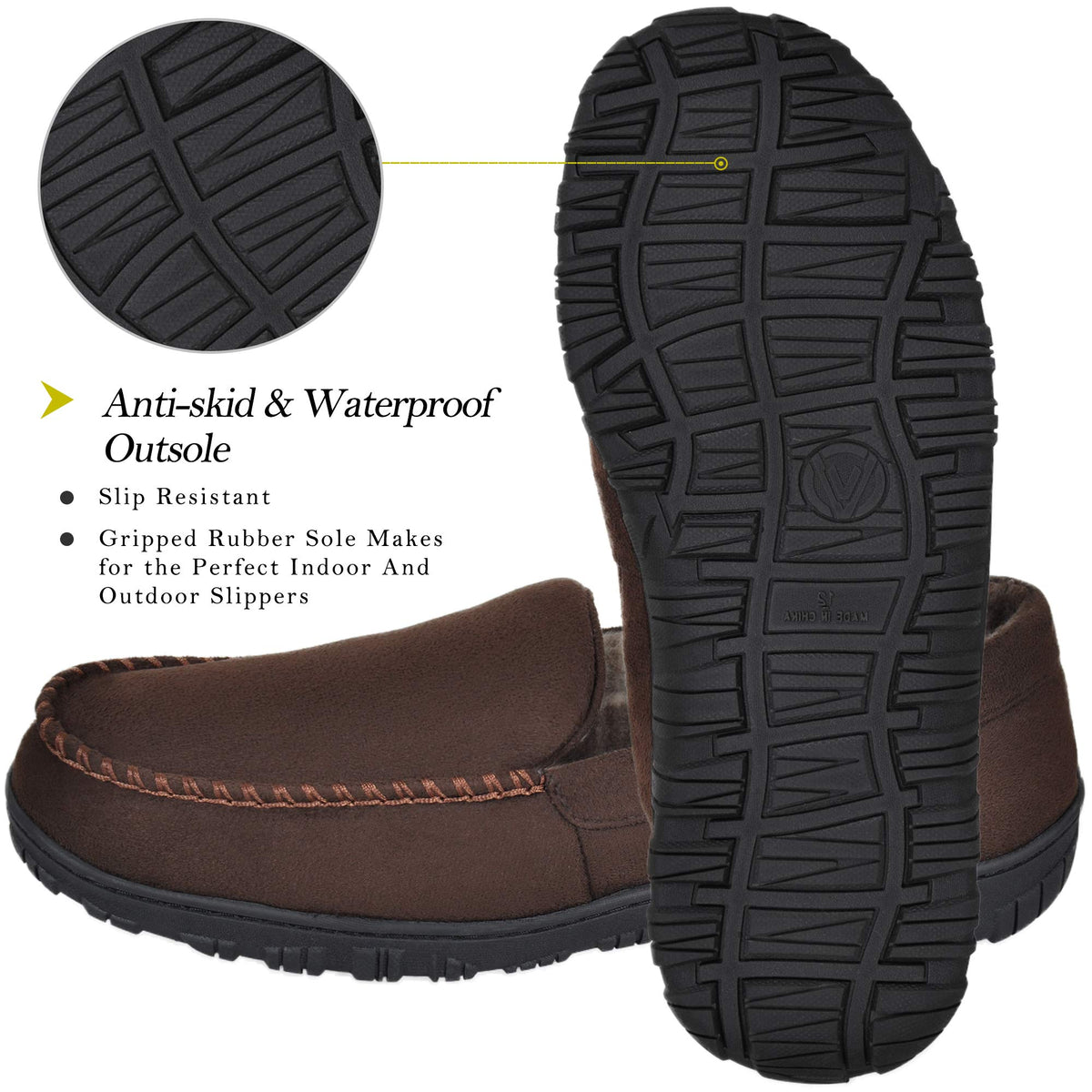 MIXIN Men's Cozy Moccasin Slippers Anti-Skid Slip On House Slippers with Comfy Memory Foam