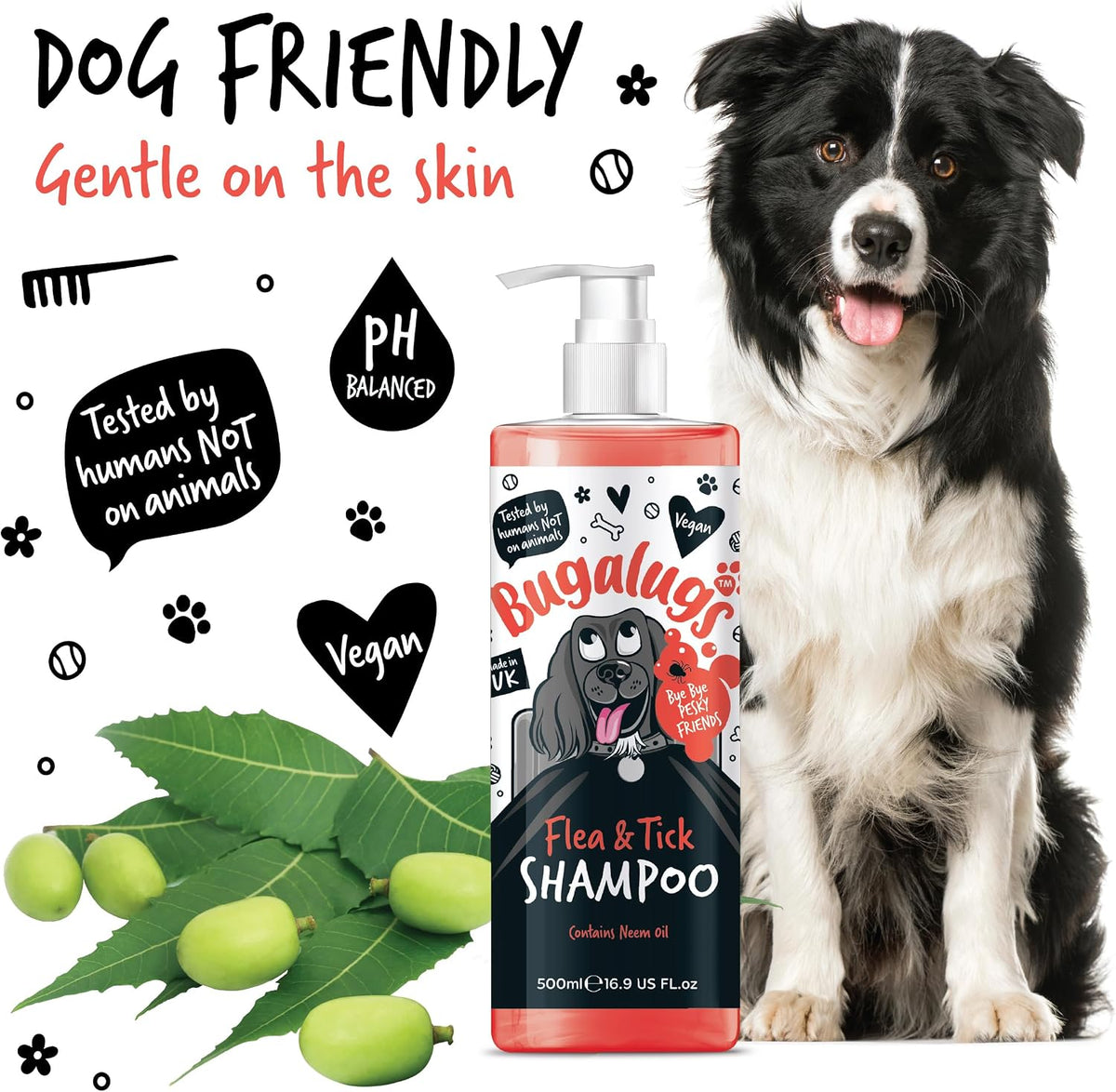 Flea and Tick Dog Shampoo by Bugalugs, Works on Smelly Puppies & Dogs, Contains Neem Oil PH Balanced Vegan Used by Professional Groom