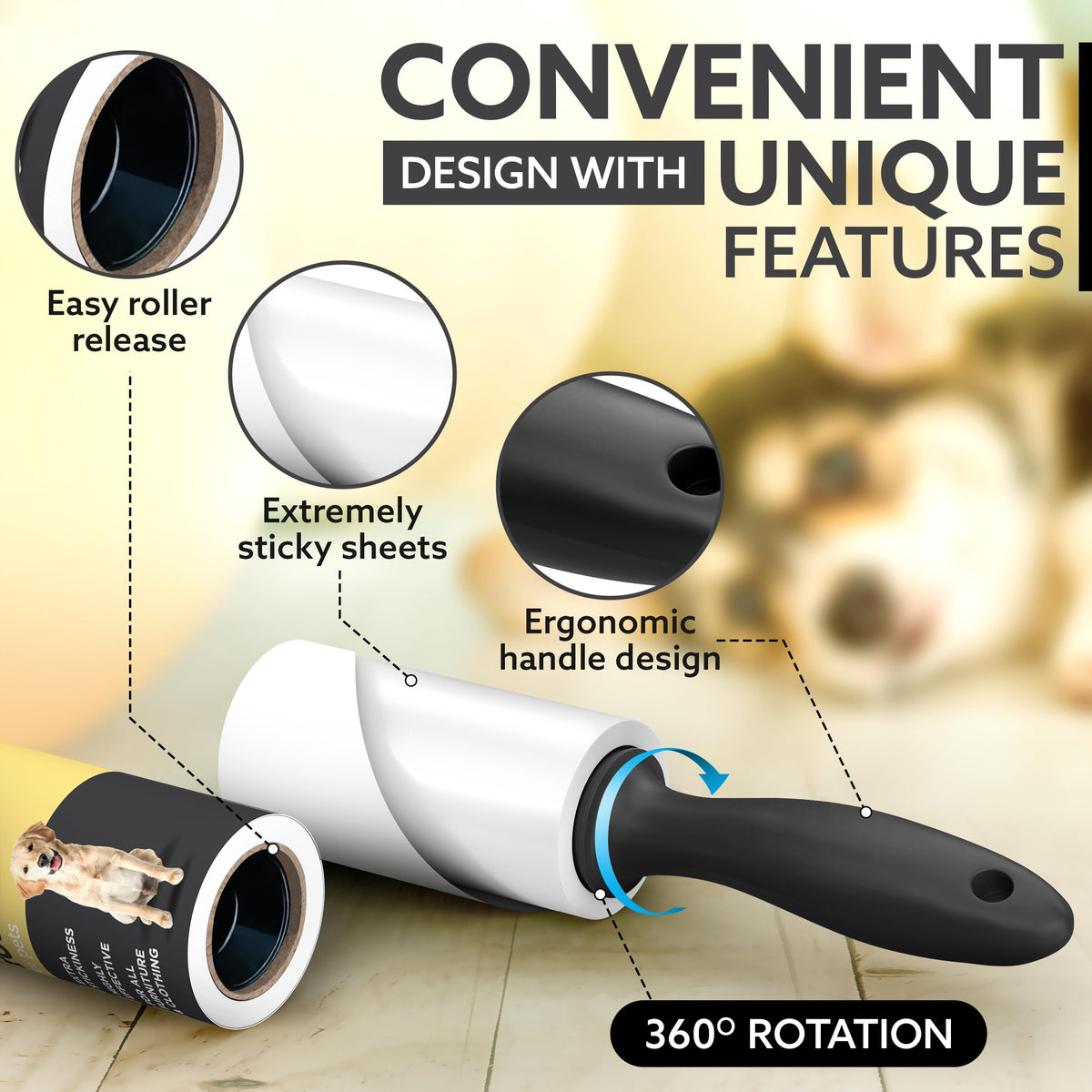 Tydi Pet Hair Lint Rollers, 1700 Sheets with 2 Handles