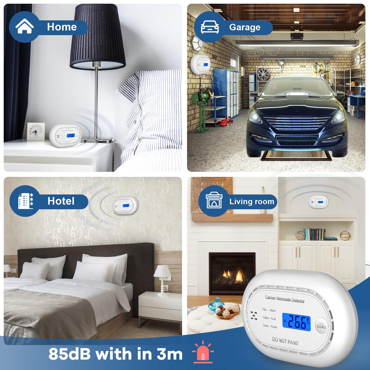 XINDUM Carbon Monoxide Detector 10-Year Battery LCD Display CE Black 2Pack