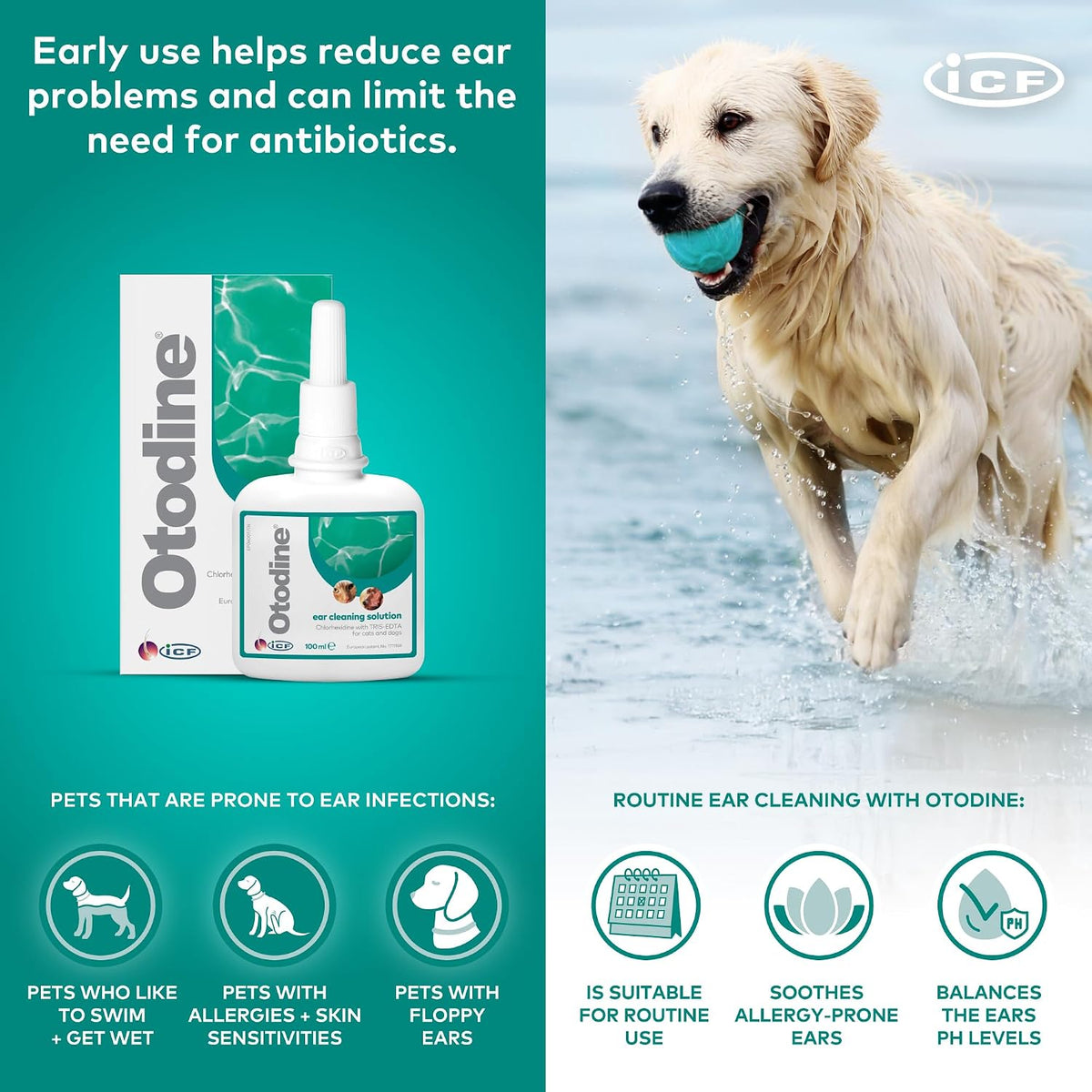 Otodine Dog & Cat Ear Cleaner, Ear Wash Solution for Wax & Odour, 100 ml