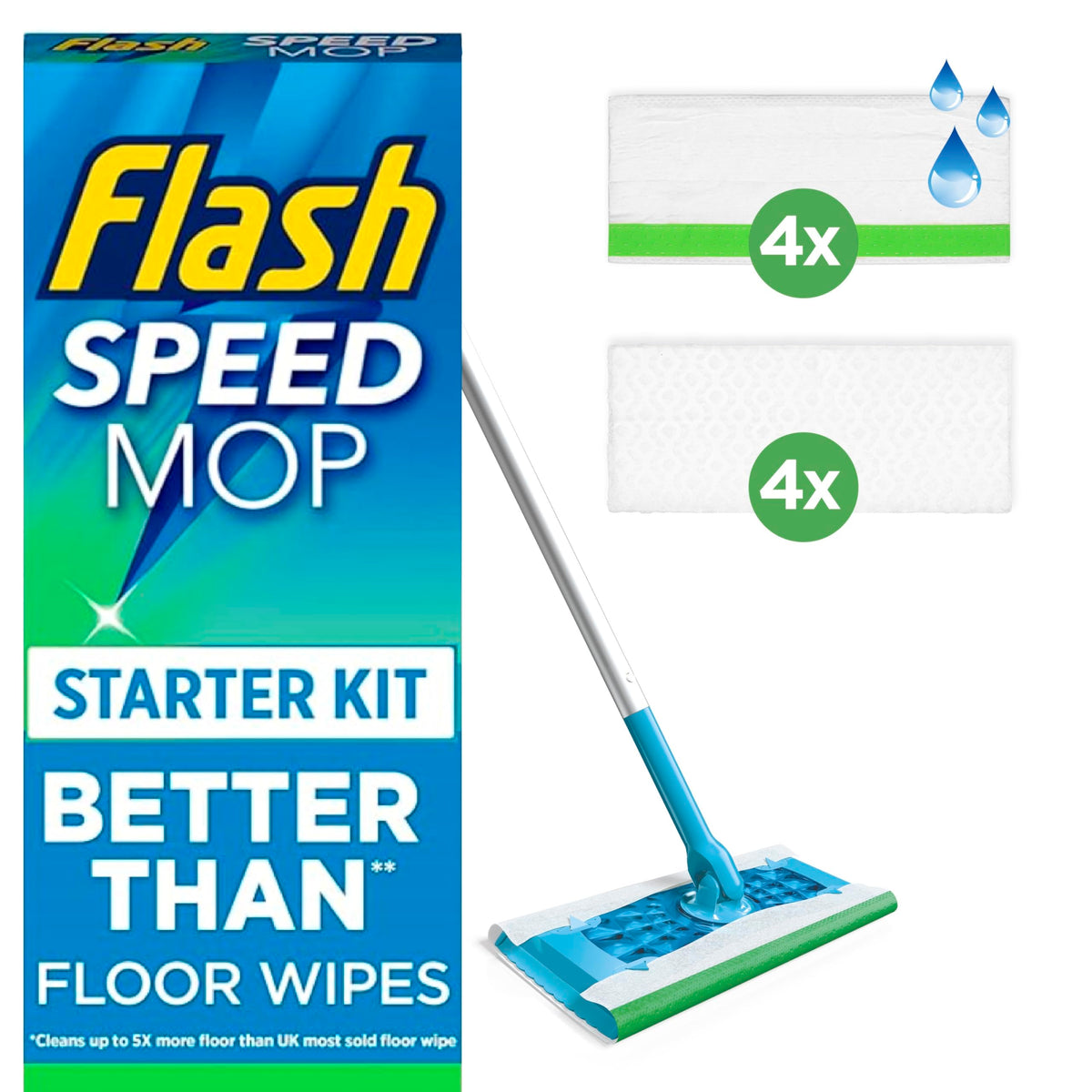 Flash Speedmop Wet Mop Floor Cleaner Starter Kit 1 Mop, 6 Wet Lemon Refills
