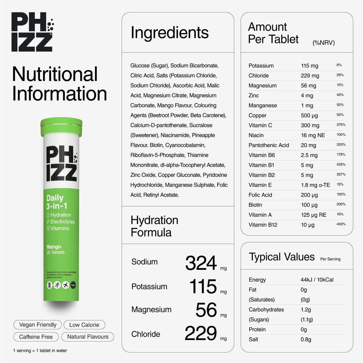 Phizz Electrolytes, Multivitamin & Hydration Tablets - 60 Effervescent Rehydration Electrolyte Tablets - 18 Vitamins & Minerals, Vitamin C, Vegan, Vegetarian & Low Calorie (Lemon, 60 Tablet)