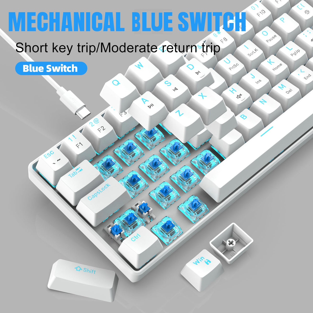 Snpurdiri Wired Mechanical Gaming Keyboard, 60% Size, LED Backlight, 61 Keys, Small Wired Office Keyboard for Windows Laptop/PC, Mac (Black-Red, Blue Switches)