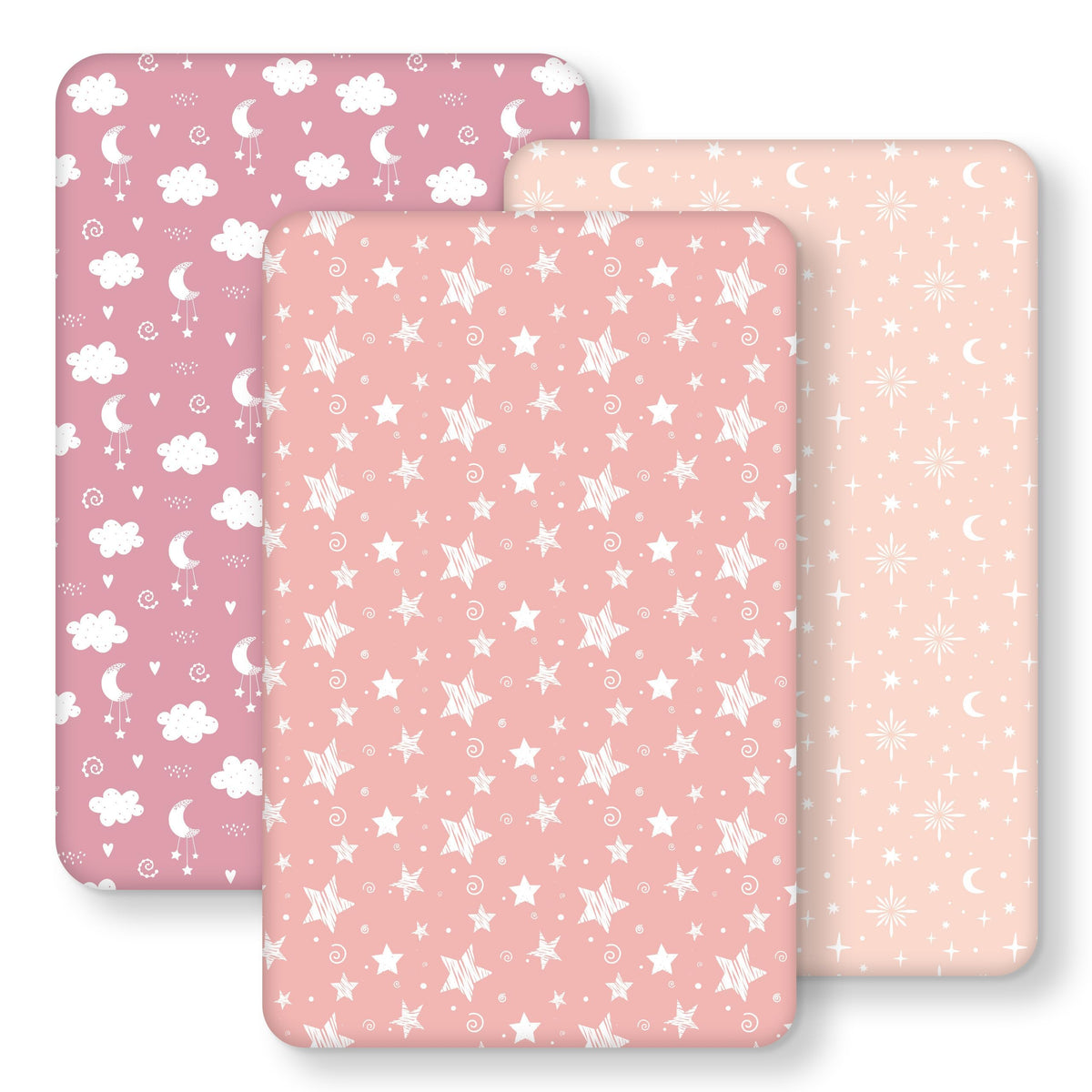Cot Bed Sheets 140 x 70cm Fitted, 3 Pack Baby Cot Sheets, Ultra Soft & Silky Smooth Microfiber Toddler Bed Sheets Pink Rainbow
