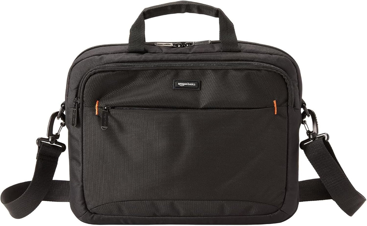 Amazon Basics Compact Laptop Shoulder Bag Carrying case with Accessory Storage Pockets (14 inch - 35.6 cm) Black, 3-Pack