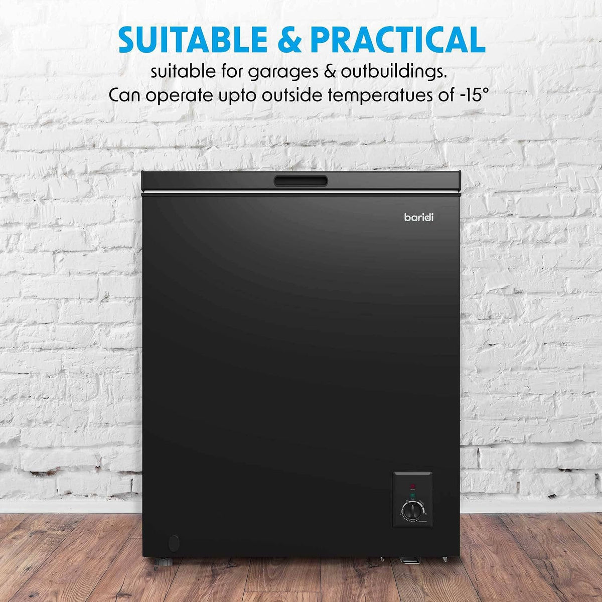 Baridi 299L Freestanding Chest Freezer with Adjustable Thermostat, Black - DH261
