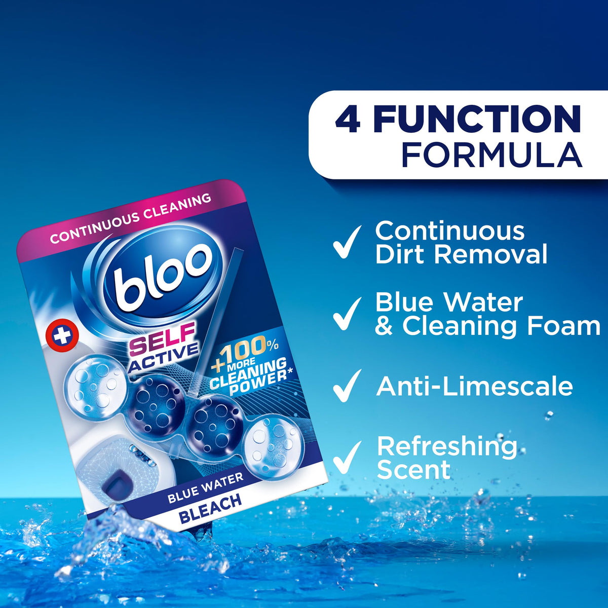 Bloo Self Active Single Toilet Rim Block and Bowl Cleaner with Flower. Hanging Toilet Bowl Cleaner Rim Block with 100% More Cleaning Power.