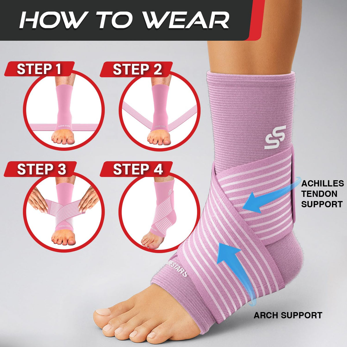 Sleeve Stars Ankle Brace Men & Women Support (Single/L:12"-13"/Black)