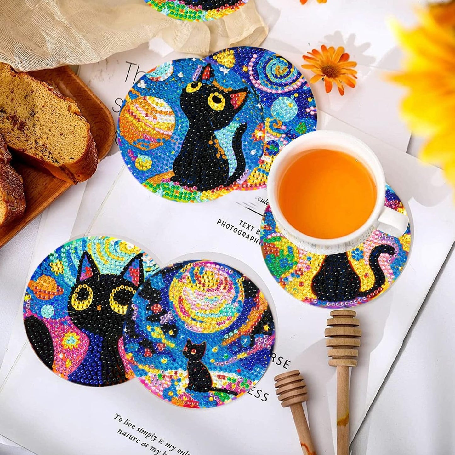 8 Pcs Flowers Diamond Art Coasters Kits for Adults Begainners,Full Drill Diamond Painting Coasters Kit with Holder,DIY Gem Painting Craft Kits for Adults Supplies Gift (Flowers).