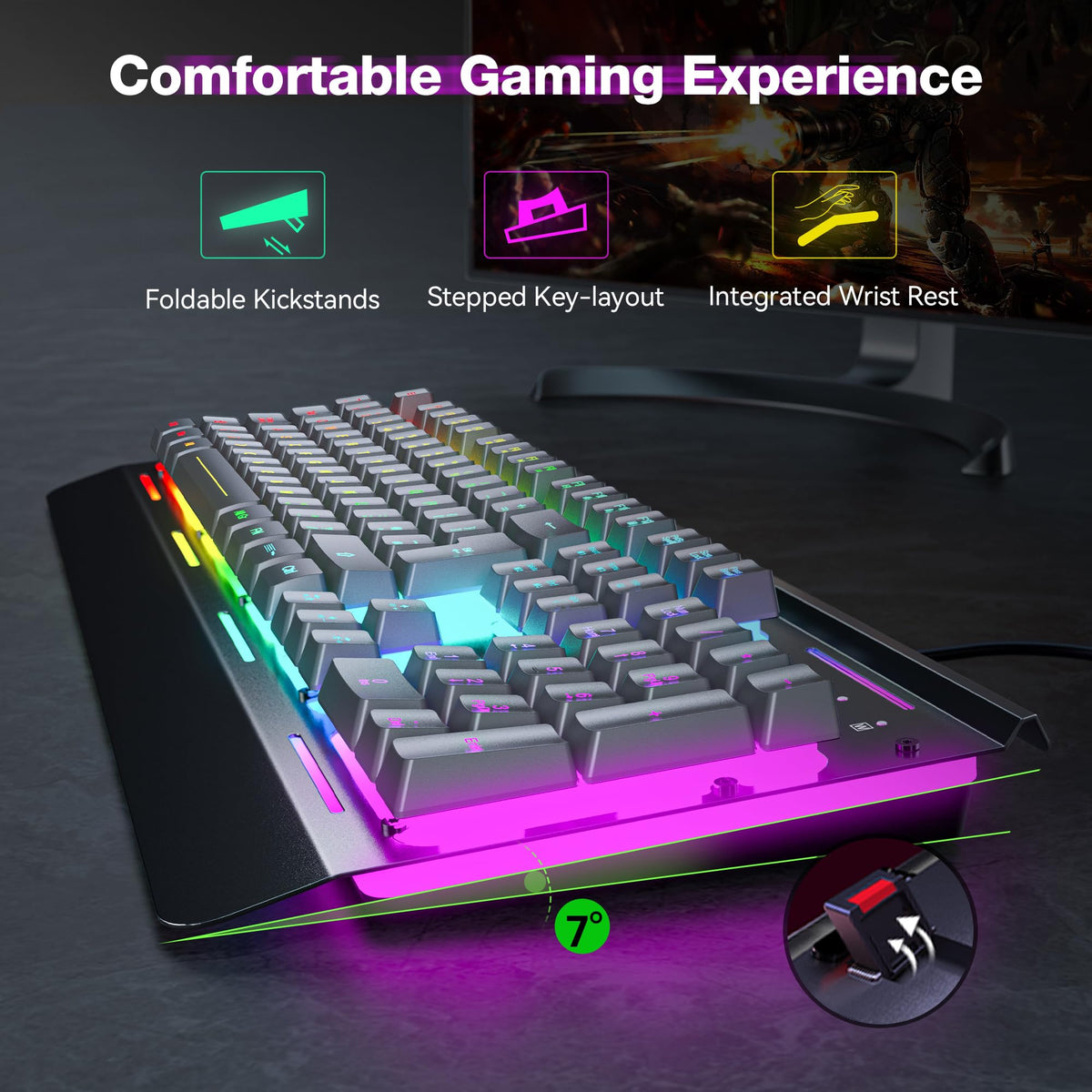 TECKNET RGB Gaming Keyboard UK Layout with 15-Zone RGB Illumination