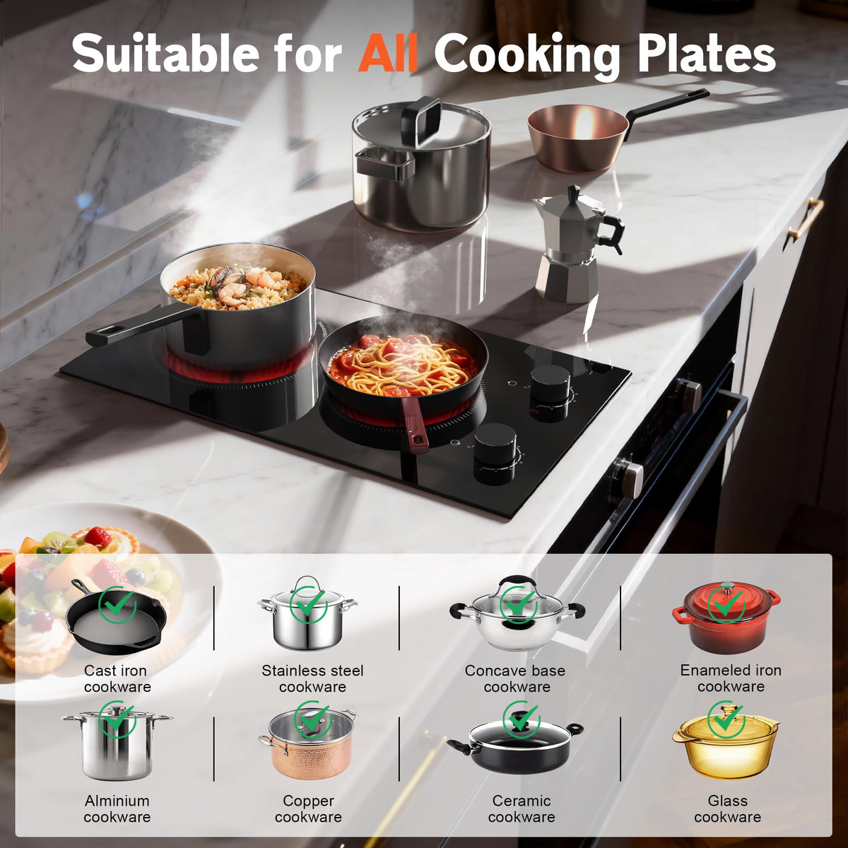 Double Ceramic Hob with Handle, Plug in 2 Ring Electric Hob