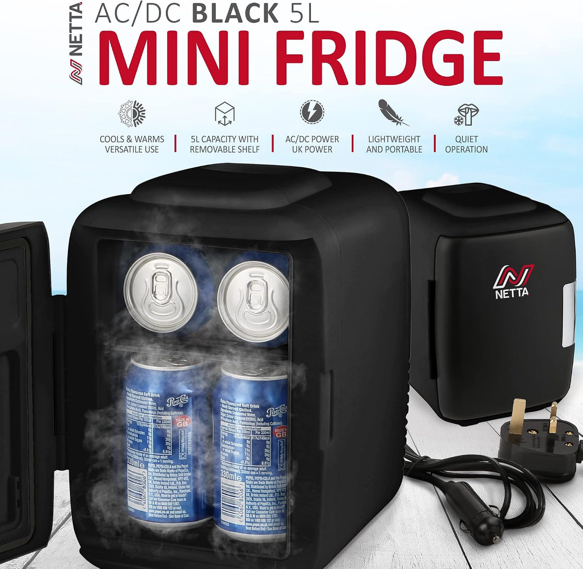 NETTA 5L Mini Fridge - Portable Small Fridge for Drinks, Snacks, Skincare - For Bedroom, Student Dormitory, Office With Cooling And Warming Function - AC/DC Portable – White